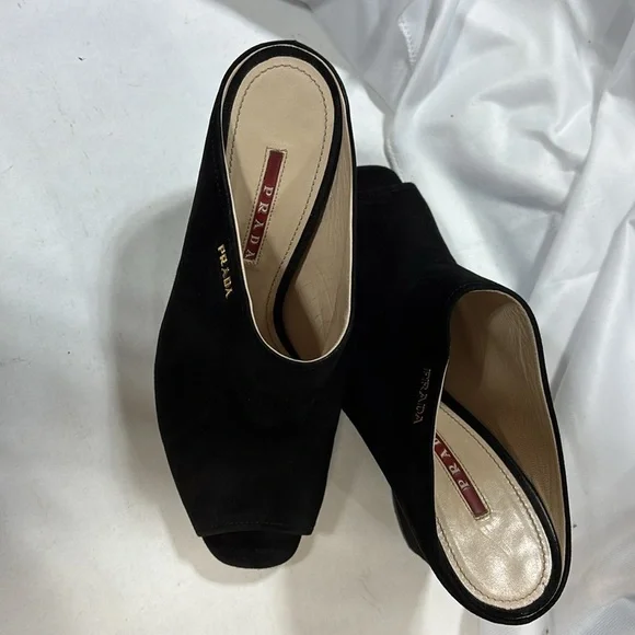 Prada  Authentic black Calzature Donna Camoscio Suede Mule/Slides wedge shoes - Picture 6 of 9